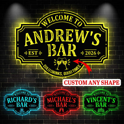 Custom Bar Metal Sign with LED light: Home Bar Man Cave Decor
