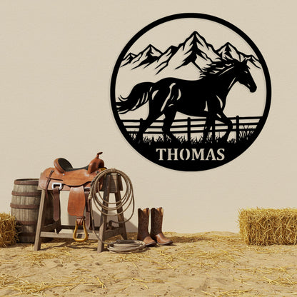Custom Horse Metal Sign, Outdoor Ranch Wall Decor, Personalized Cowboy Name Sign, Western Wall Art for Porch, Rustic Farm Gifts