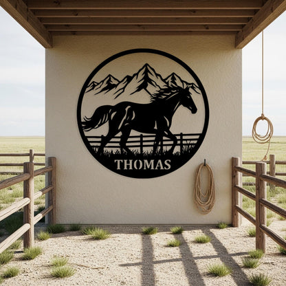 Custom Horse Metal Sign, Outdoor Ranch Wall Decor, Personalized Cowboy Name Sign, Western Wall Art for Porch, Rustic Farm Gifts