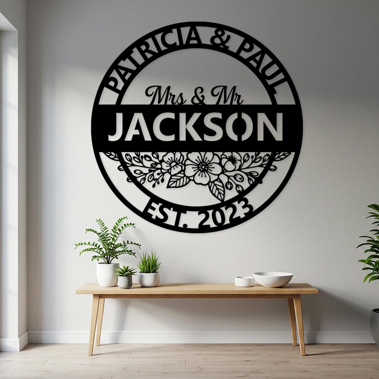 Custom Last Name Metal Sign, Outdoor Family Name Wall Decor, Personalized Couple Sign, Wedding Anniversary Gift, Entryway Wall Art