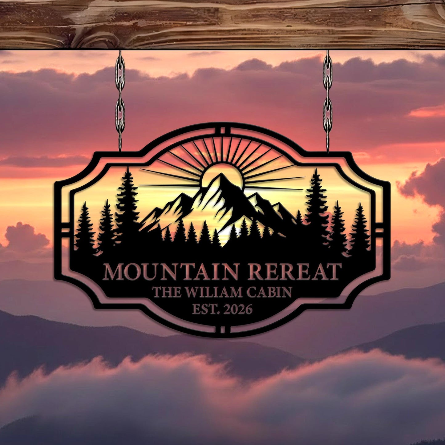 Custom Mountain Retreat Metal Sign, Rustic Cabin Decor, Personalized Lodge Outdoor Forest Name Plaque