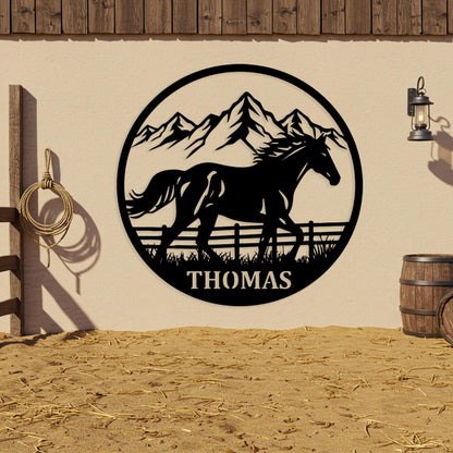 Custom Horse Metal Sign, Outdoor Ranch Wall Decor, Personalized Cowboy Name Sign, Western Wall Art for Porch, Rustic Farm Gifts