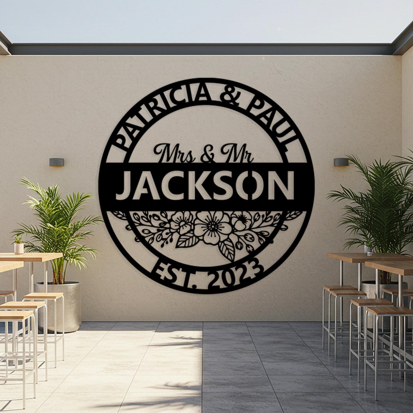 Custom Last Name Metal Sign, Outdoor Family Name Wall Decor, Personalized Couple Sign, Wedding Anniversary Gift, Entryway Wall Art