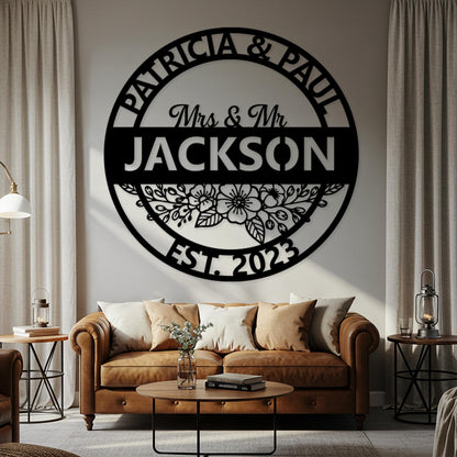 Custom Last Name Metal Sign, Outdoor Family Name Wall Decor, Personalized Couple Sign, Wedding Anniversary Gift, Entryway Wall Art