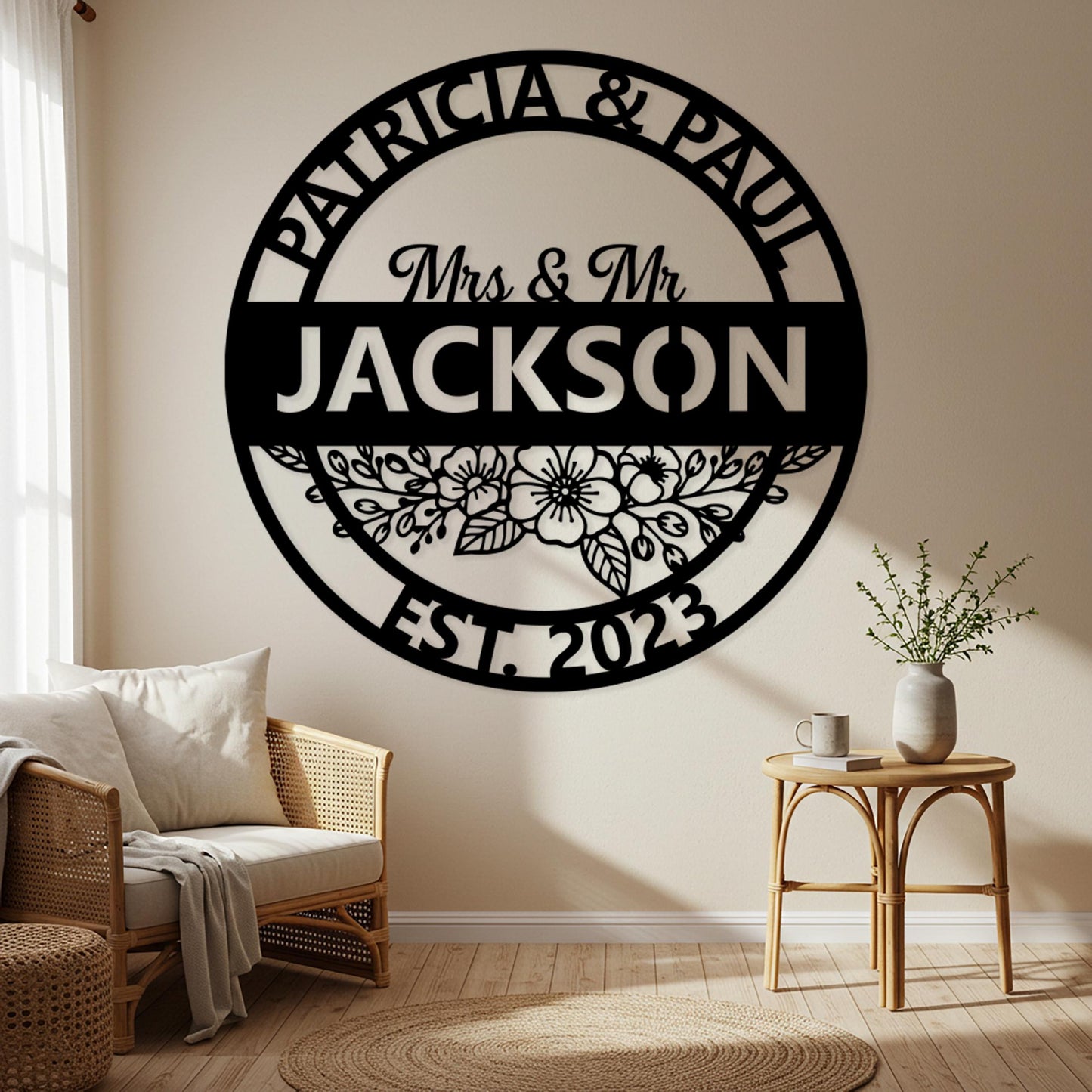 Custom Last Name Metal Sign, Outdoor Family Name Wall Decor, Personalized Couple Sign, Wedding Anniversary Gift, Entryway Wall Art