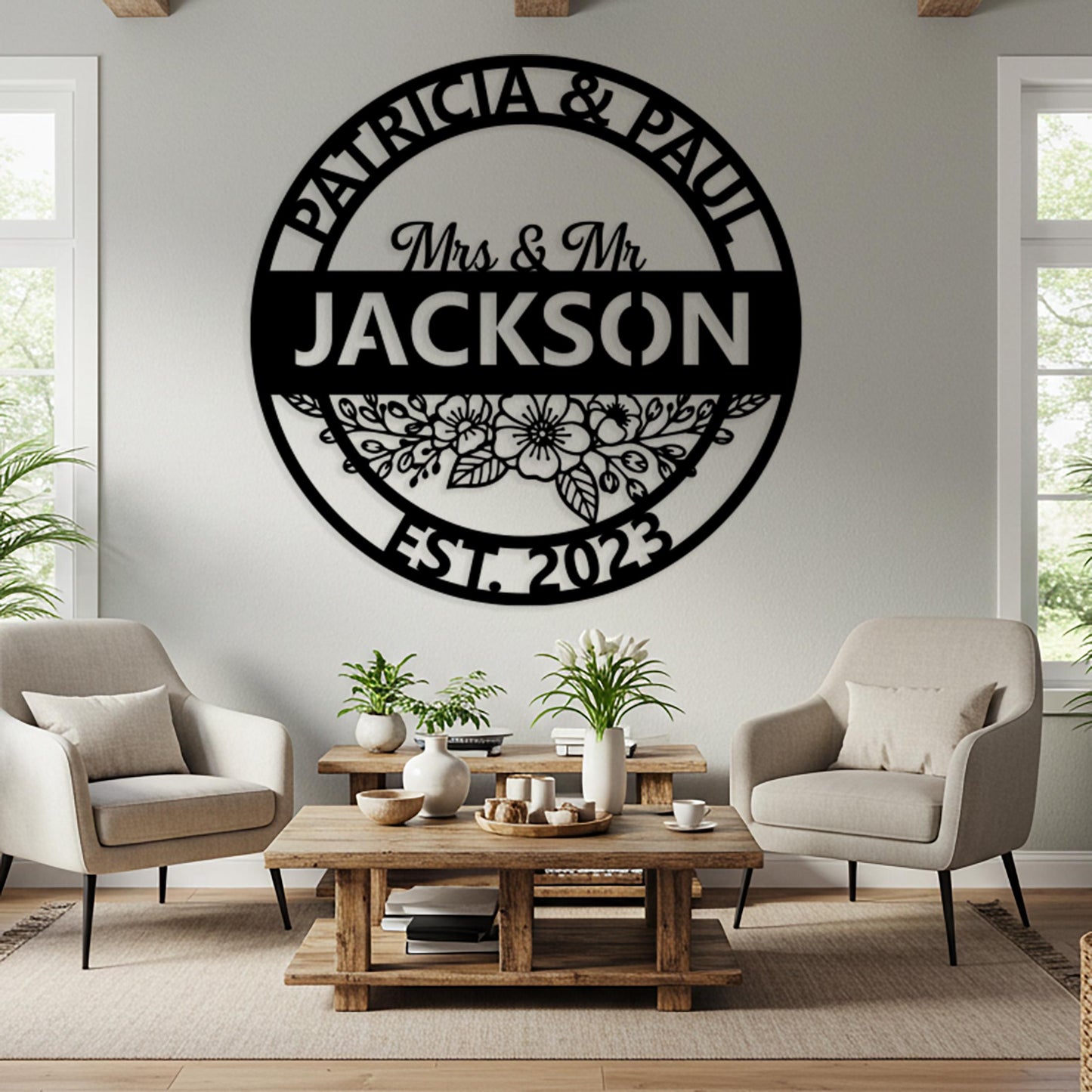 Custom Last Name Metal Sign, Outdoor Family Name Wall Decor, Personalized Couple Sign, Wedding Anniversary Gift, Entryway Wall Art