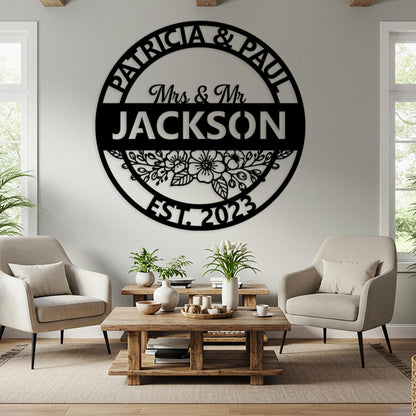 Custom Last Name Metal Sign, Outdoor Family Name Wall Decor, Personalized Couple Sign, Wedding Anniversary Gift, Entryway Wall Art