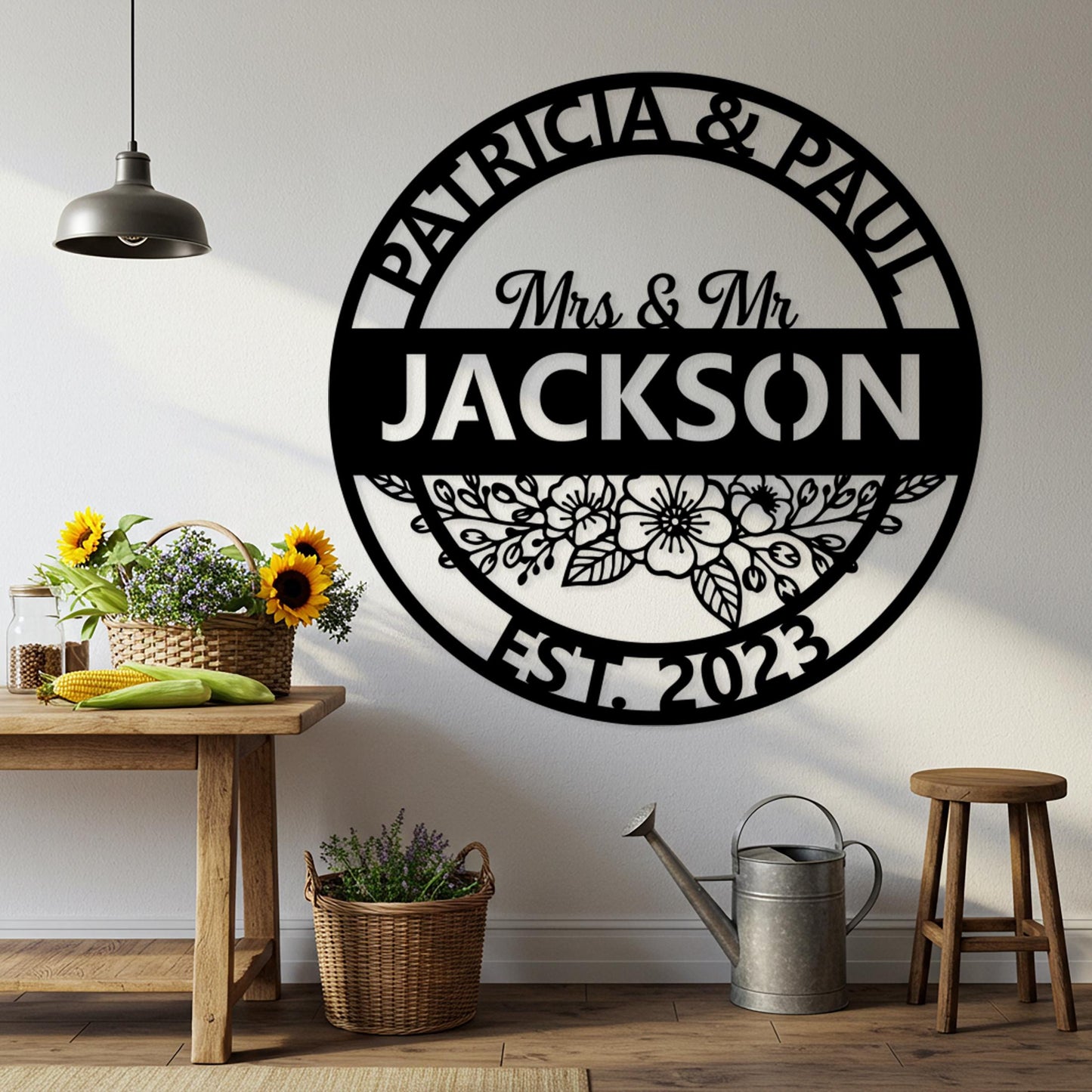 Custom Last Name Metal Sign, Outdoor Family Name Wall Decor, Personalized Couple Sign, Wedding Anniversary Gift, Entryway Wall Art