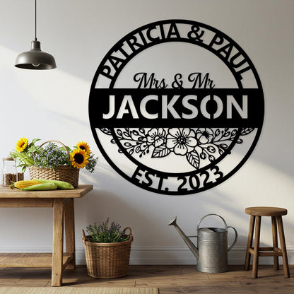 Custom Last Name Metal Sign, Outdoor Family Name Wall Decor, Personalized Couple Sign, Wedding Anniversary Gift, Entryway Wall Art