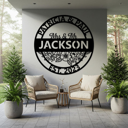 Custom Last Name Metal Sign, Outdoor Family Name Wall Decor, Personalized Couple Sign, Wedding Anniversary Gift, Entryway Wall Art