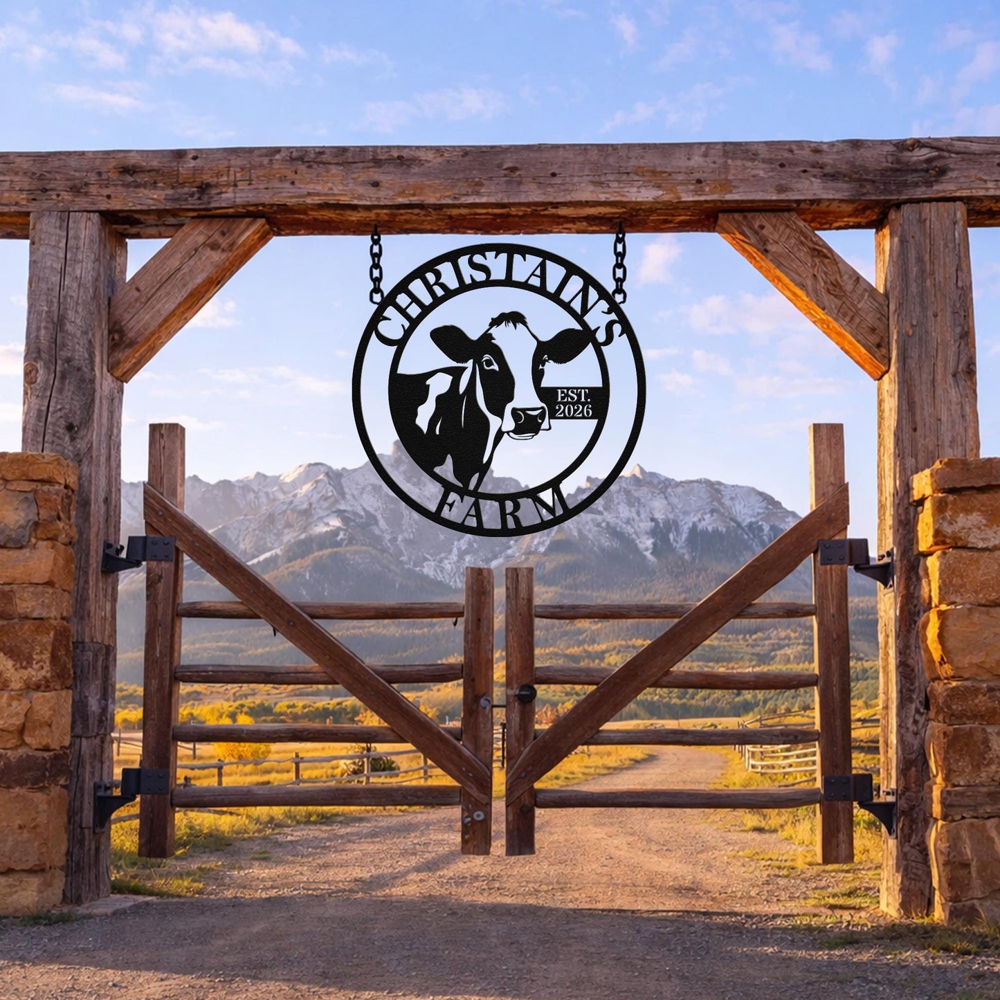 Personalized Dairy Cow Farm Metal Sign, Custom Ranch Name Wall Decor, Rustic Barn Farmhouse Gift