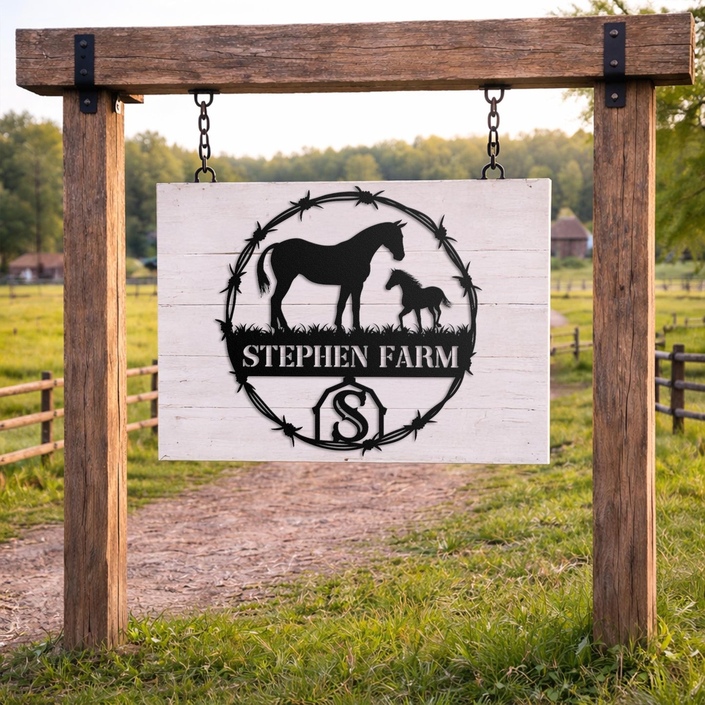 Personalized Horse Ranch Metal Sign, Custom Farm Name Wall Decor, Rustic Western Barn Equestrian Gift