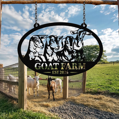 Custom Goat Farm Metal Sign, Personalized Ranch Name Outdoor Decor, Rustic Farmhouse Barn Yard Sign, Livestock Gift