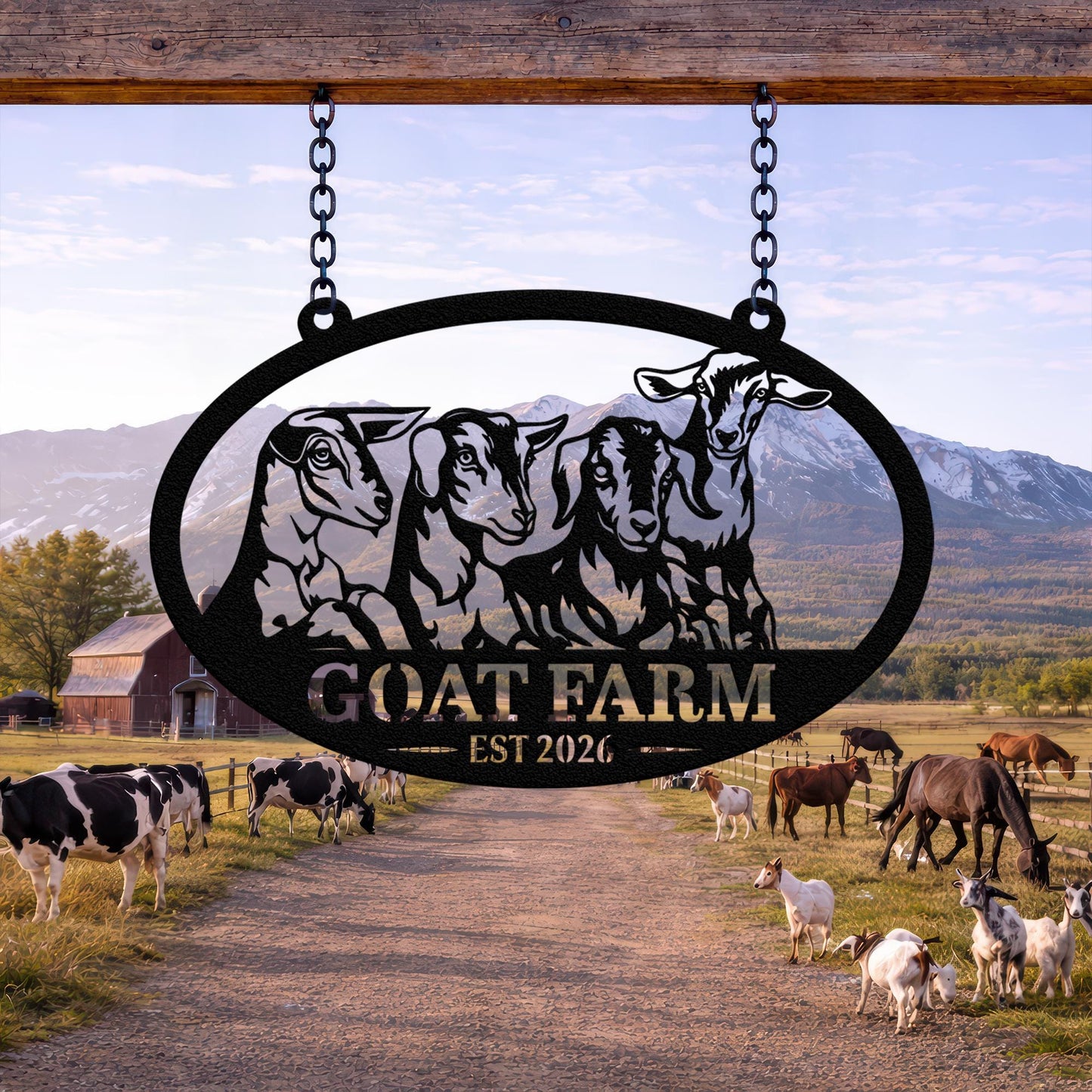 Custom Goat Farm Metal Sign, Personalized Ranch Name Outdoor Decor, Rustic Farmhouse Barn Yard Sign, Livestock Gift