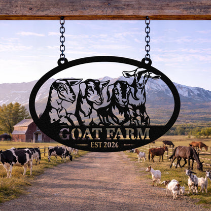Custom Goat Farm Metal Sign, Personalized Ranch Name Outdoor Decor, Rustic Farmhouse Barn Yard Sign, Livestock Gift