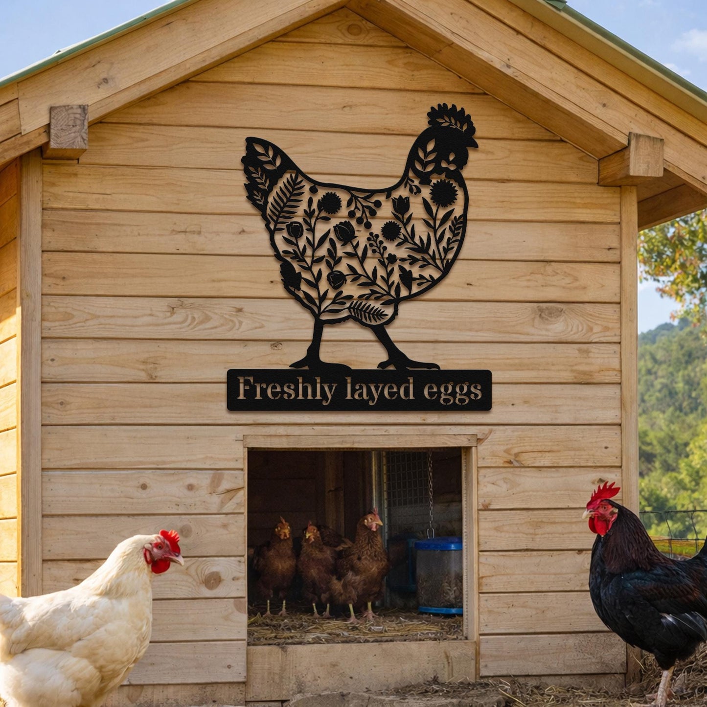 Personalized Chicken Coop Metal Sign, Custom Hen & Egg Farm Sign, Poultry Farmhouse Wall Decor, Rustic Chicken Yard Art Gift