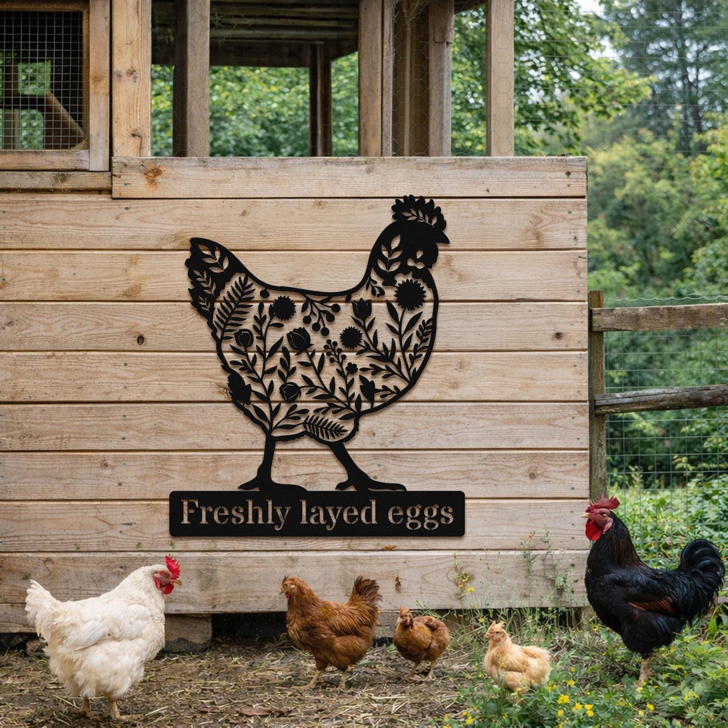 Personalized Chicken Coop Metal Sign, Custom Hen & Egg Farm Sign, Poultry Farmhouse Wall Decor, Rustic Chicken Yard Art Gift