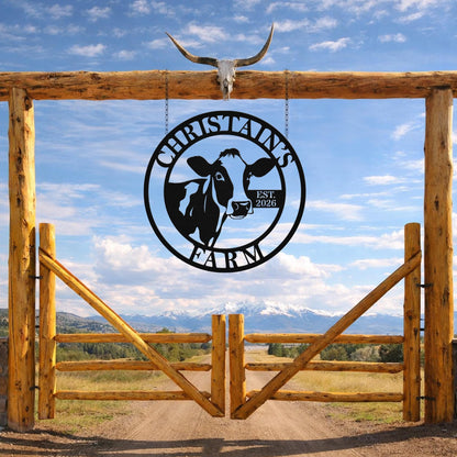 Personalized Dairy Cow Farm Metal Sign, Custom Ranch Name Wall Decor, Rustic Barn Farmhouse Gift