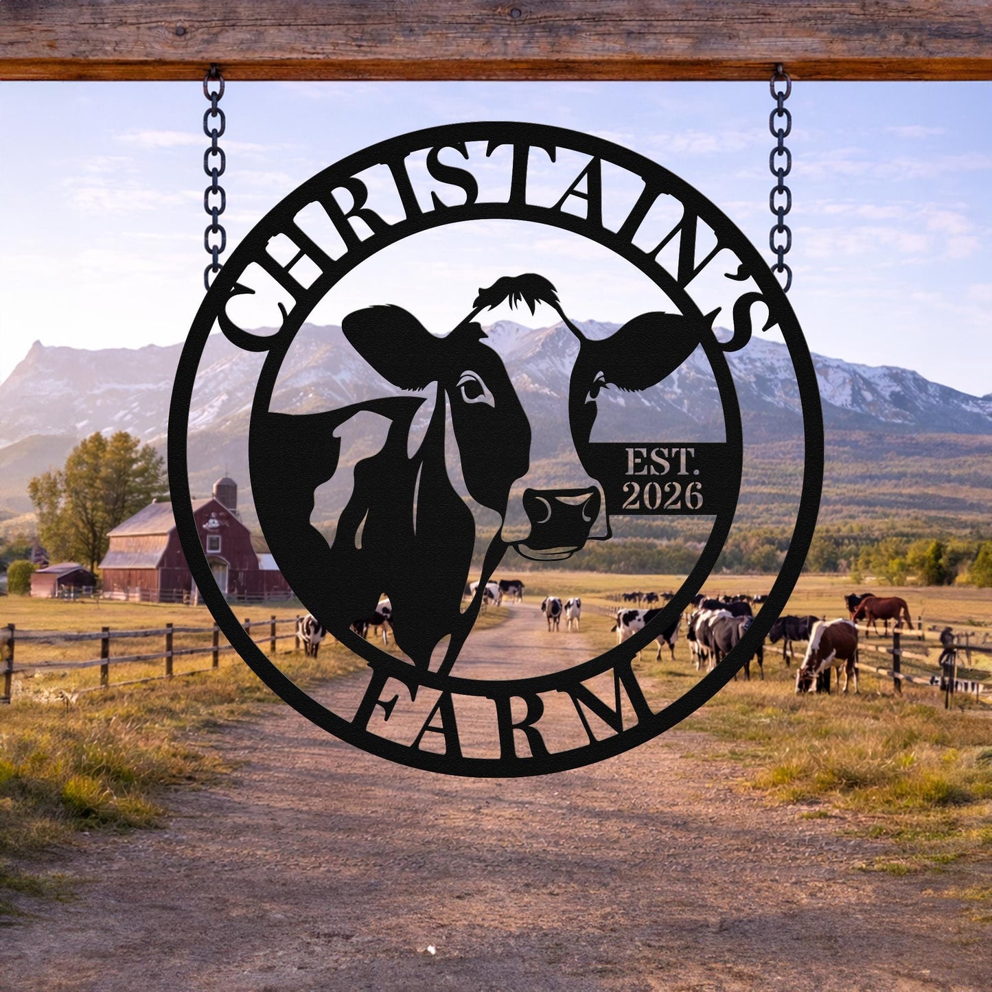 Personalized Dairy Cow Farm Metal Sign, Custom Ranch Name Wall Decor, Rustic Barn Farmhouse Gift