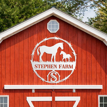Personalized Horse Ranch Metal Sign, Custom Farm Name Wall Decor, Rustic Western Barn Equestrian Gift