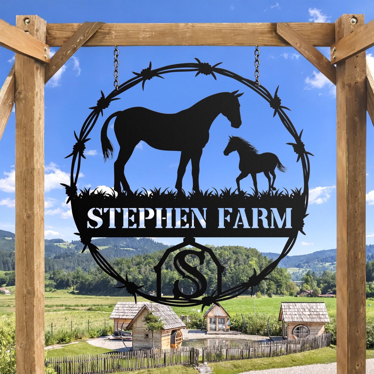 Personalized Horse Ranch Metal Sign, Custom Farm Name Wall Decor, Rustic Western Barn Equestrian Gift