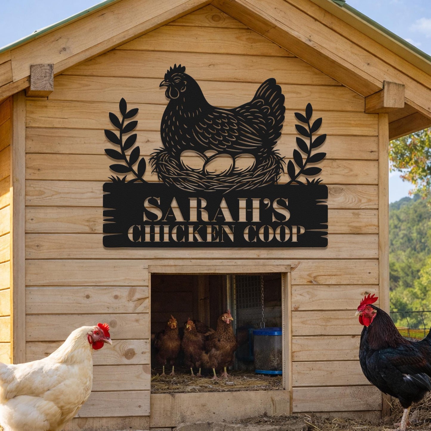 Custom Chicken Farm Metal Sign, Personalized Hen House Coop Wall Art, Rustic Farmhouse Backyard Barn Decor Gift