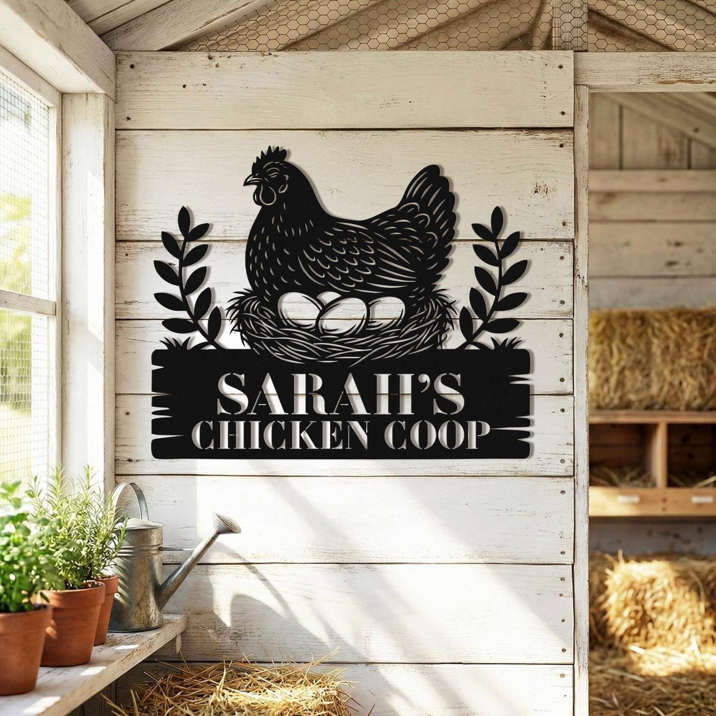 Custom Chicken Farm Metal Sign, Personalized Hen House Coop Wall Art, Rustic Farmhouse Backyard Barn Decor Gift
