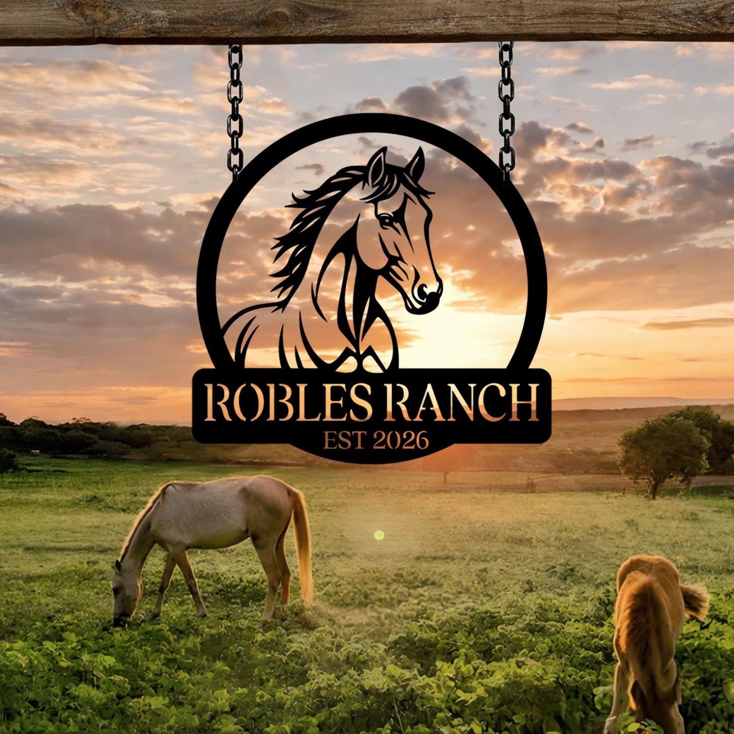 Personalized Horse Ranch Metal Sign, Custom Farm Name Wall Art, Rustic Western Barn Decor, Equestrian Lover Gift Sign