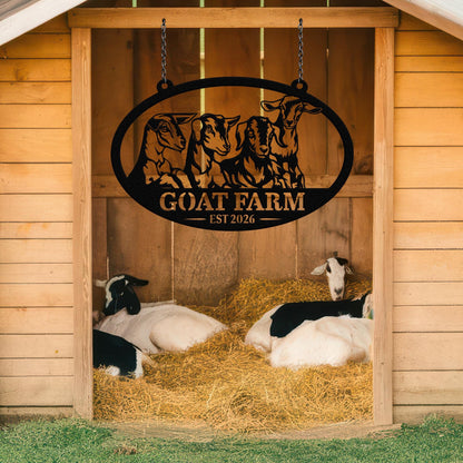 Custom Goat Farm Metal Sign, Personalized Ranch Name Outdoor Decor, Rustic Farmhouse Barn Yard Sign, Livestock Gift