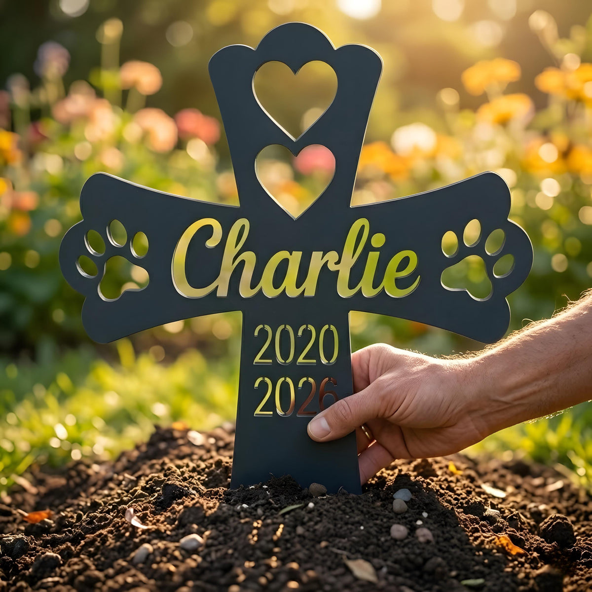 Personalized Dog Memorial Cross: Custom Pet Name Garden Stake