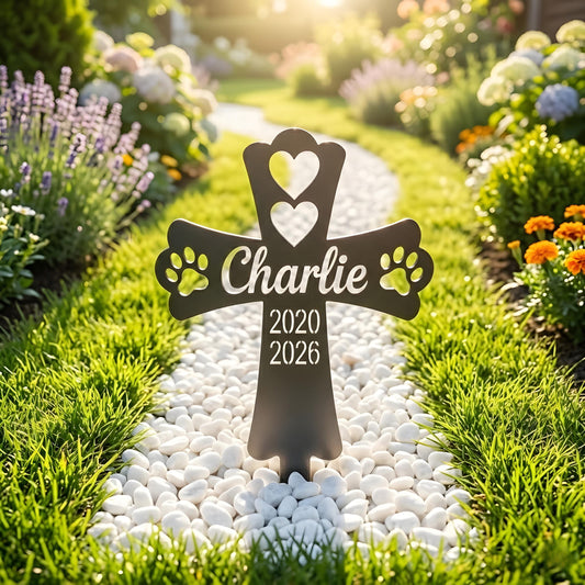 Personalized Dog Memorial Cross: Custom Pet Name Garden Stake
