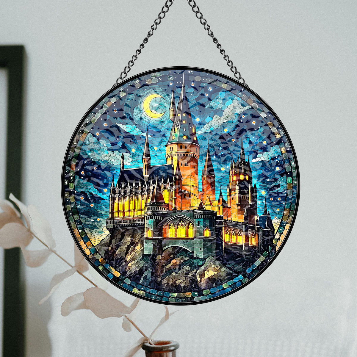 Magical Castle Glass Window Art, Fantasy Window Hanging Reader Fandom Gift