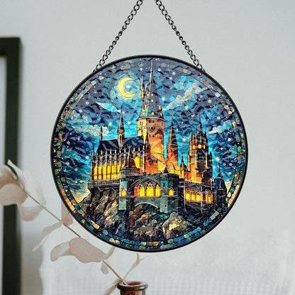 Magical Castle Glass Window Art, Fantasy Window Hanging Reader Fandom Gift
