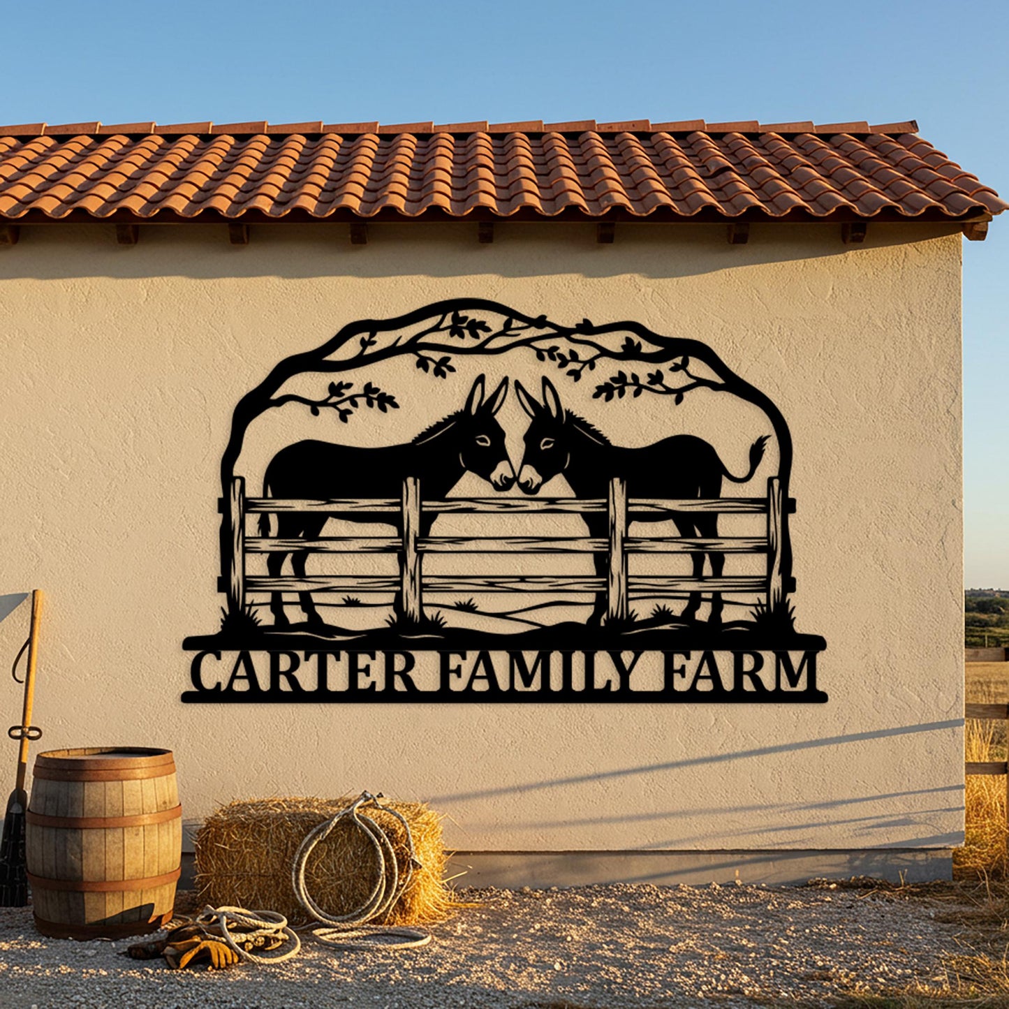 Custom Donkey Farm Sign, Personalized Name Sign, Rustic Ranch Barn Decor, Donkey Farmhouse Sign, Farmhouse Entryway Decor, Gifts for Farmers
