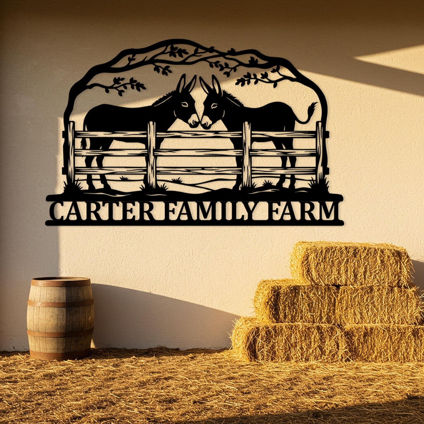 Custom Donkey Farm Sign, Personalized Name Sign, Rustic Ranch Barn Decor, Donkey Farmhouse Sign, Farmhouse Entryway Decor, Gifts for Farmers