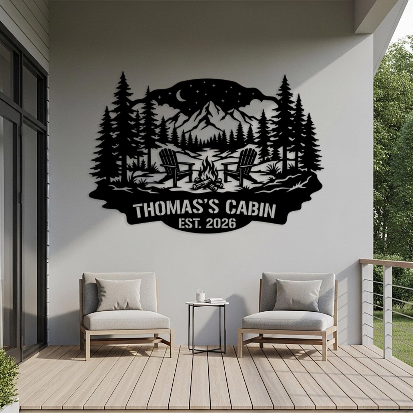 Cabin Custom Metal Sign, Personalized Name Sign, Mountain House Wall Art, Outdoor Camp Firepit Sign, Rustic Lodge Decor, Lake House Sign