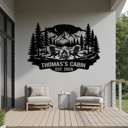 Cabin Custom Metal Sign, Personalized Name Sign, Mountain House Wall Art, Outdoor Camp Firepit Sign, Rustic Lodge Decor, Lake House Sign