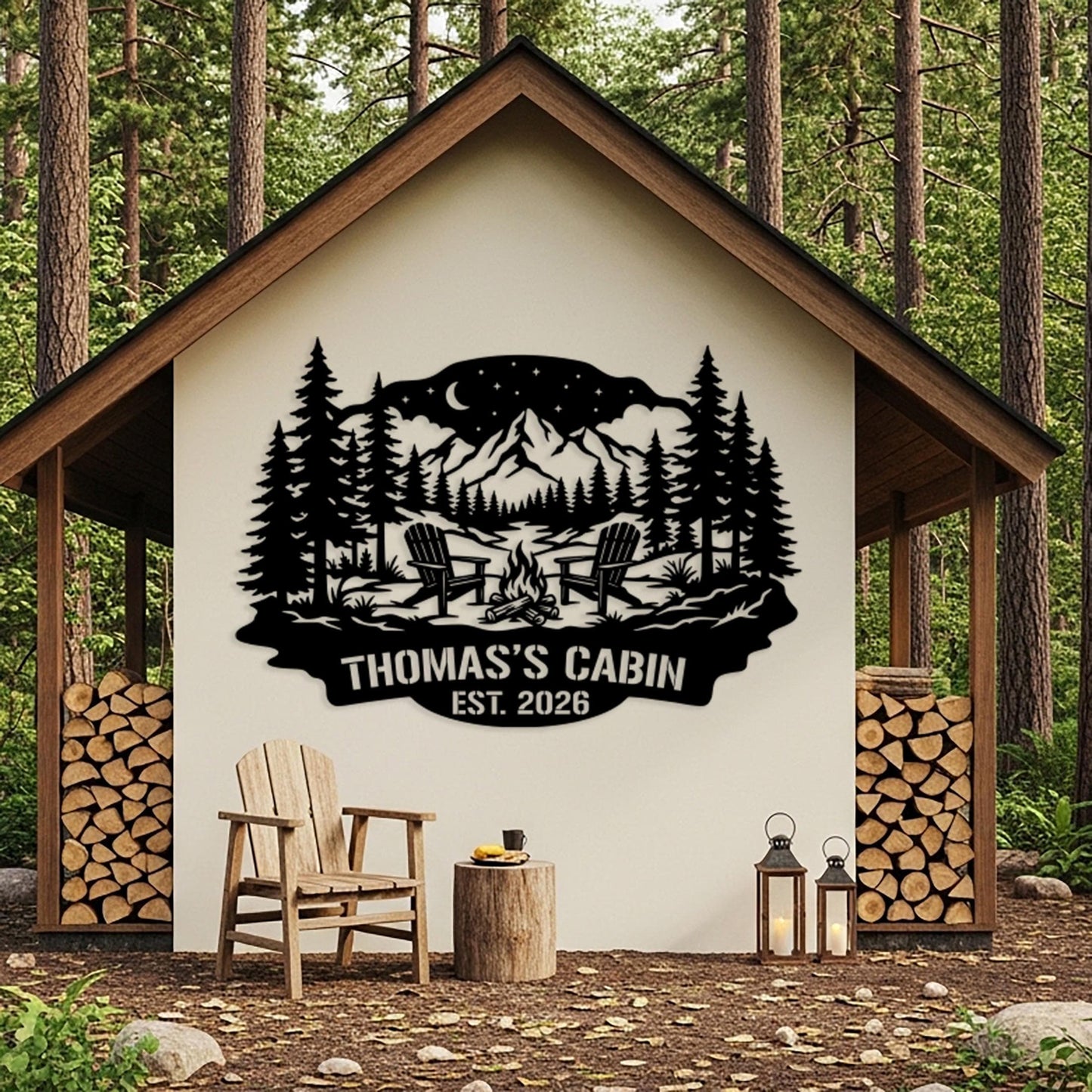Cabin Custom Metal Sign, Personalized Name Sign, Mountain House Wall Art, Outdoor Camp Firepit Sign, Rustic Lodge Decor, Lake House Sign
