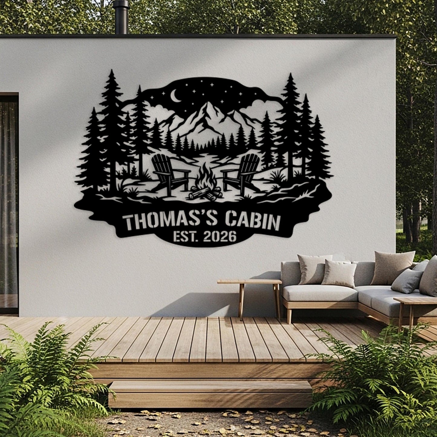 Cabin Custom Metal Sign, Personalized Name Sign, Mountain House Wall Art, Outdoor Camp Firepit Sign, Rustic Lodge Decor, Lake House Sign