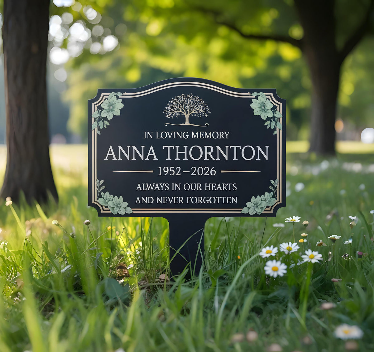 Custom Tree of Life Memorial Metal Stake: Custom Memorial Grave Marker