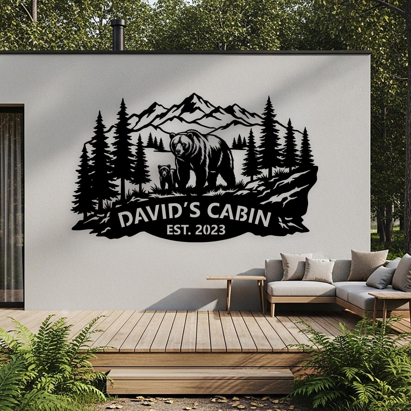 Custom Bear Family Sign, Personalized Cabin Sign, Mountain Forest Wall Art, Outdoor Country House Decor, Rustic Lodge Sign, Bear Lover Gifts