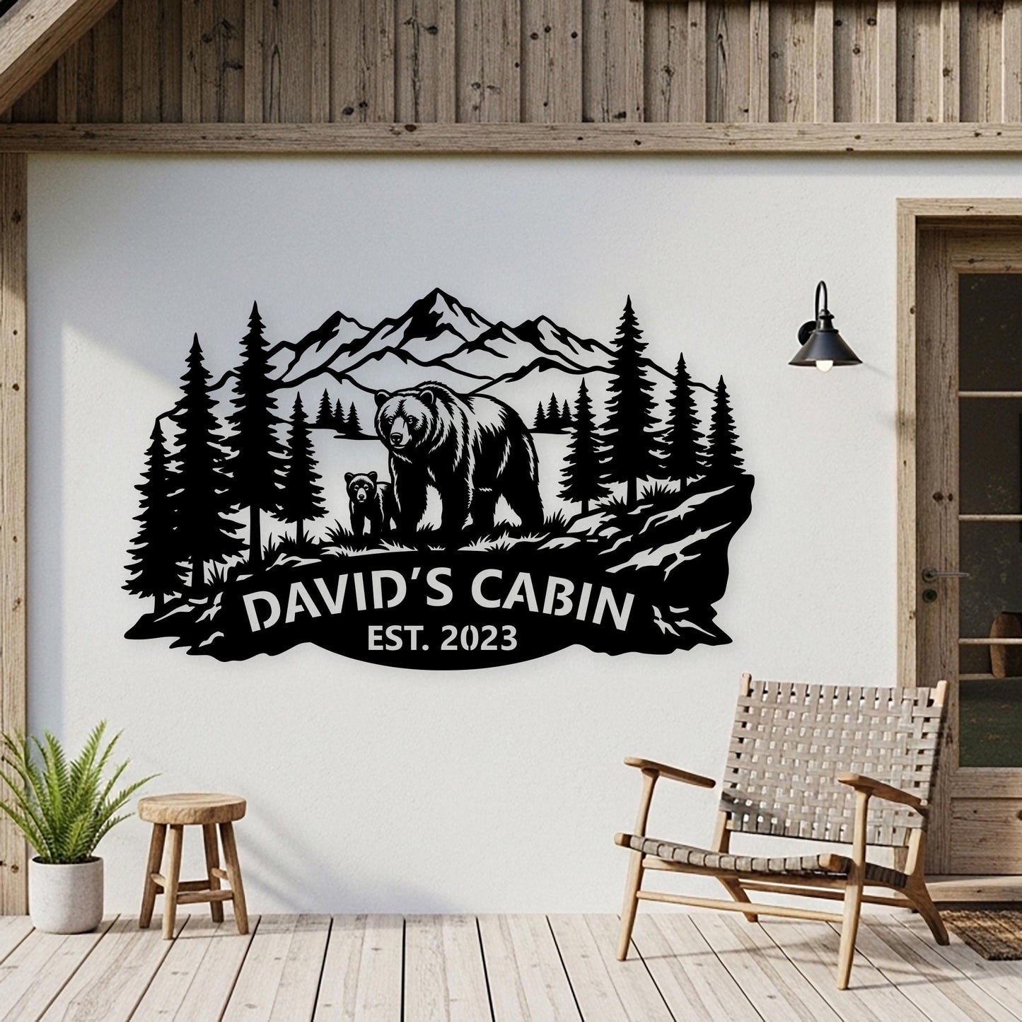 Custom Bear Family Sign, Personalized Cabin Sign, Mountain Forest Wall Art, Outdoor Country House Decor, Rustic Lodge Sign, Bear Lover Gifts