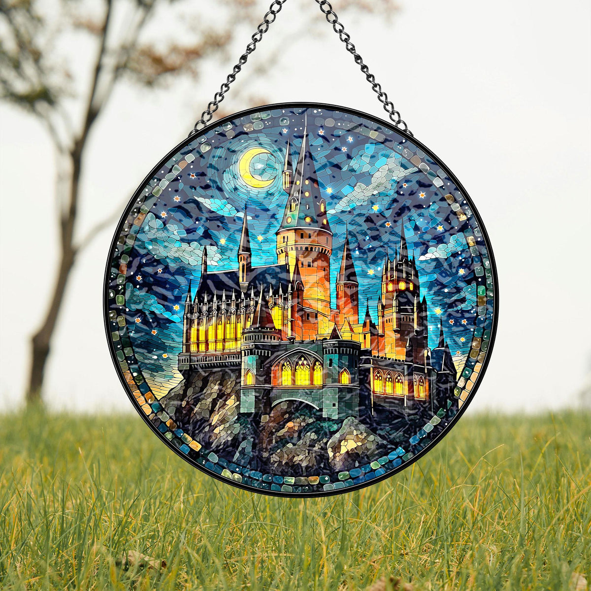 Magical Castle Glass Window Art, Fantasy Window Hanging Reader Fandom Gift