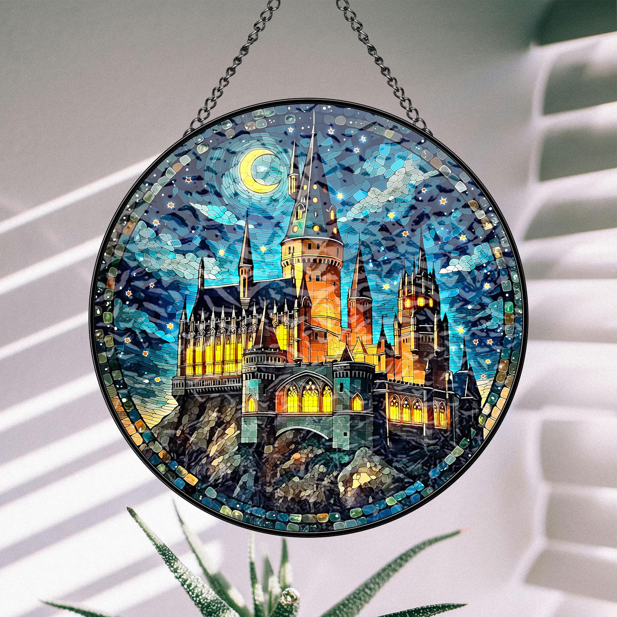 Magical Castle Glass Window Art, Fantasy Window Hanging Reader Fandom Gift
