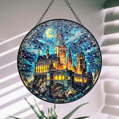 Magical Castle Glass Window Art, Fantasy Window Hanging Reader Fandom Gift