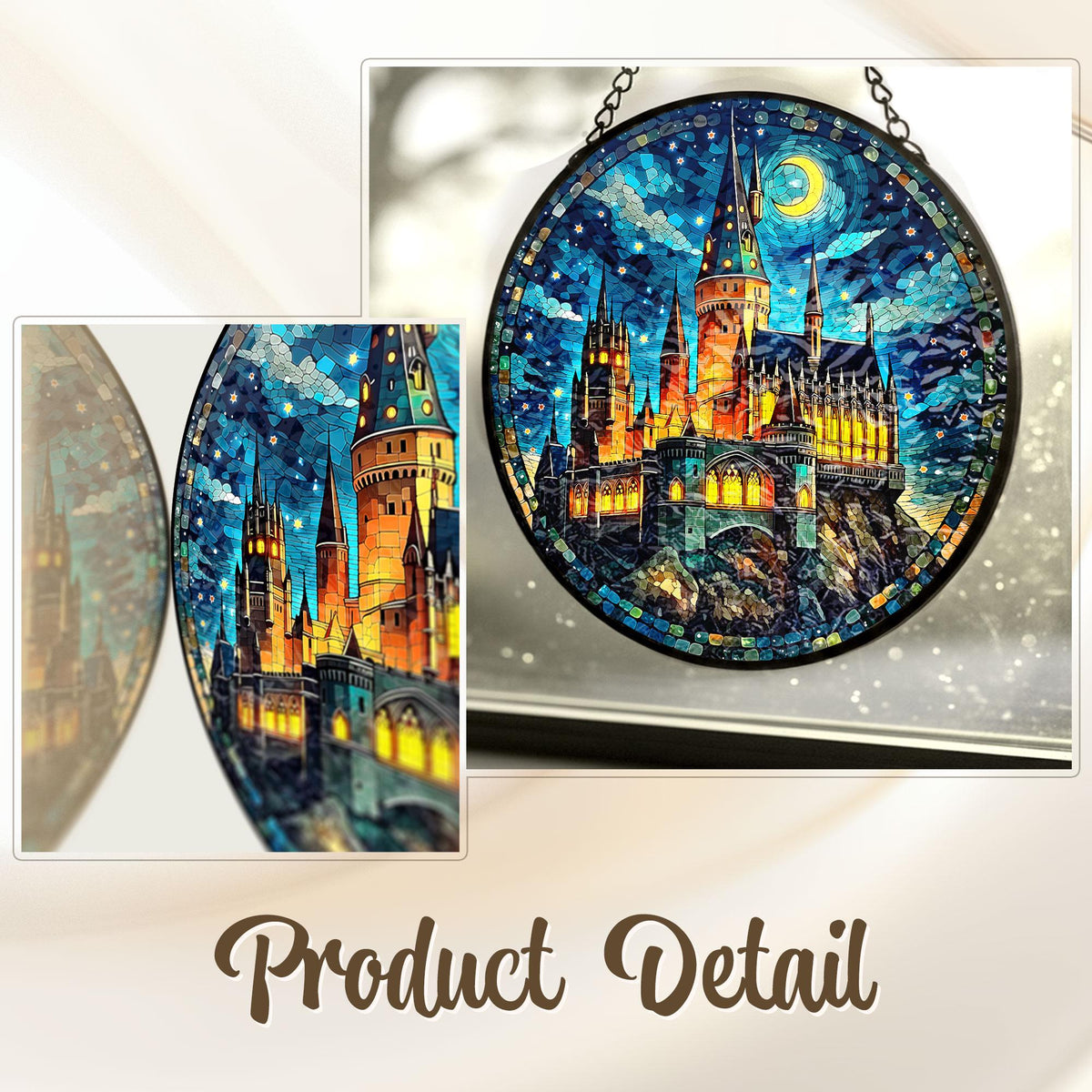 Magical Castle Glass Window Art, Fantasy Window Hanging Reader Fandom Gift