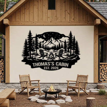 Cabin Custom Metal Sign, Personalized Name Sign, Mountain House Wall Art, Outdoor Camp Firepit Sign, Rustic Lodge Decor, Lake House Sign