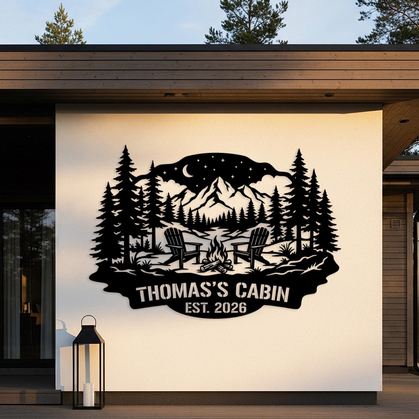 Cabin Custom Metal Sign, Personalized Name Sign, Mountain House Wall Art, Outdoor Camp Firepit Sign, Rustic Lodge Decor, Lake House Sign