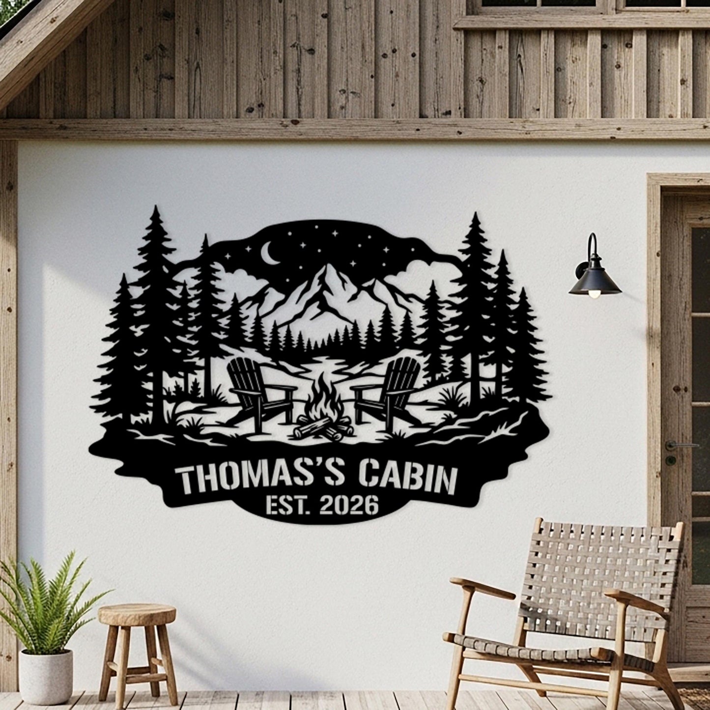 Cabin Custom Metal Sign, Personalized Name Sign, Mountain House Wall Art, Outdoor Camp Firepit Sign, Rustic Lodge Decor, Lake House Sign