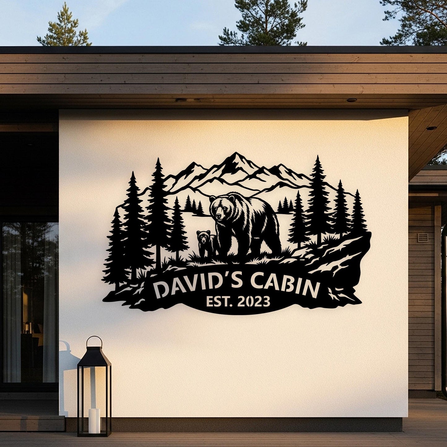 Custom Bear Family Sign, Personalized Cabin Sign, Mountain Forest Wall Art, Outdoor Country House Decor, Rustic Lodge Sign, Bear Lover Gifts